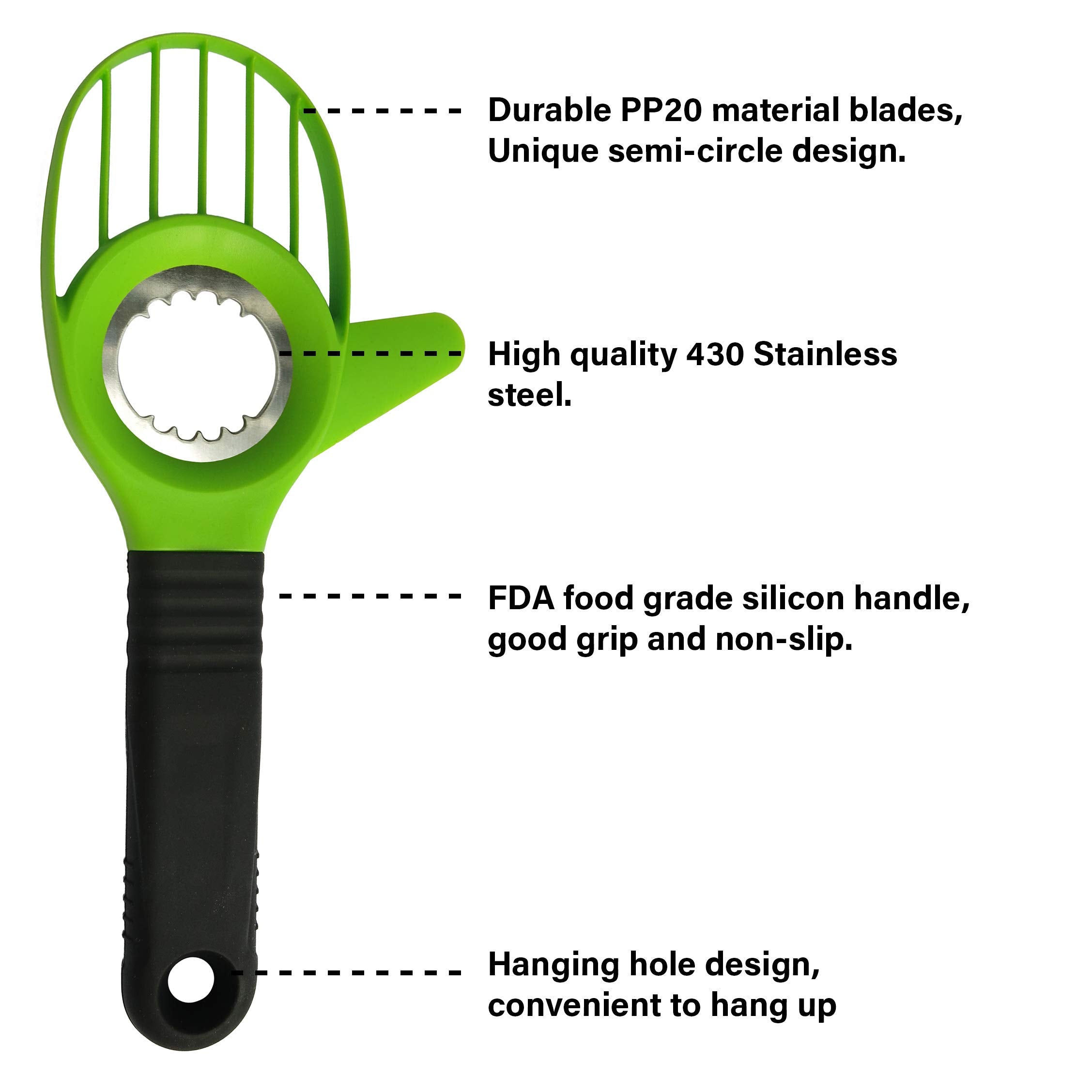Jugetware Avocado Slicer 3pc Set ergonomic grip reduces slips during use.