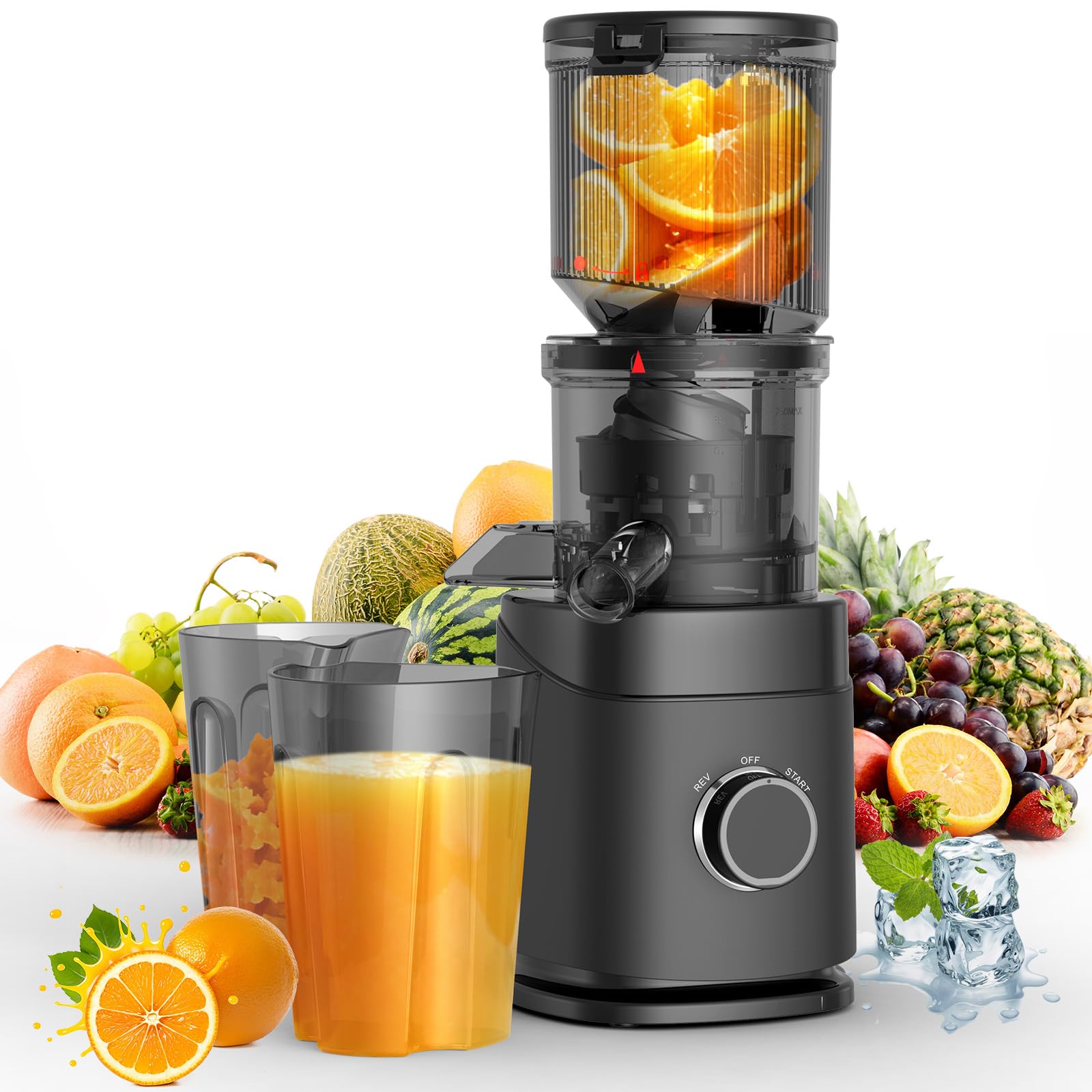 PSIIDAN juicer with wide chute for quick whole-fruit juicing.