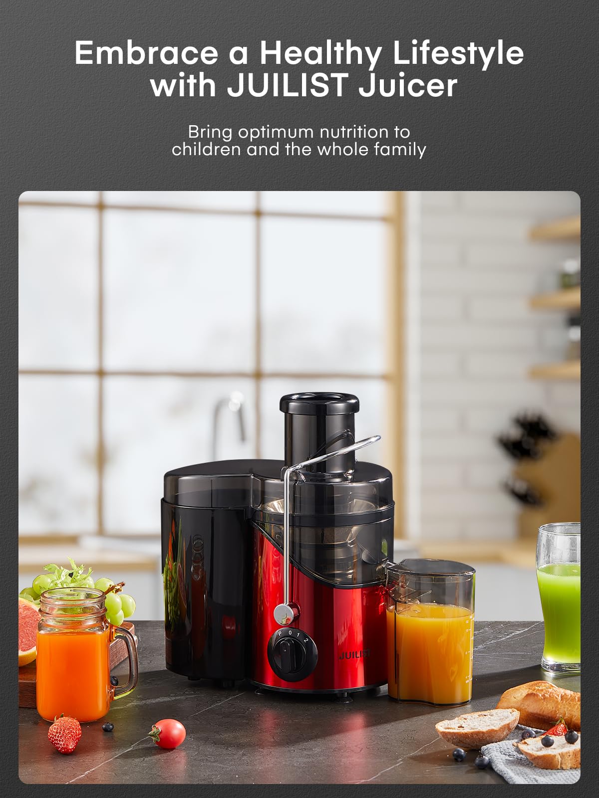 Juilist's bright red finish adds bold style to any kitchen counter.