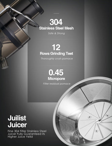Compact Juilist juicer design fits neatly on a kitchen counter.