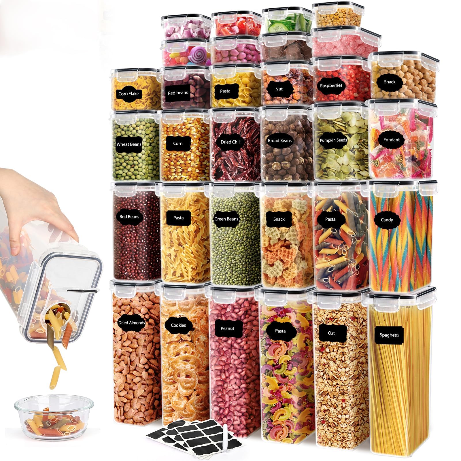 JUJOJB 64pc airtight containers with lids for pantry organization
