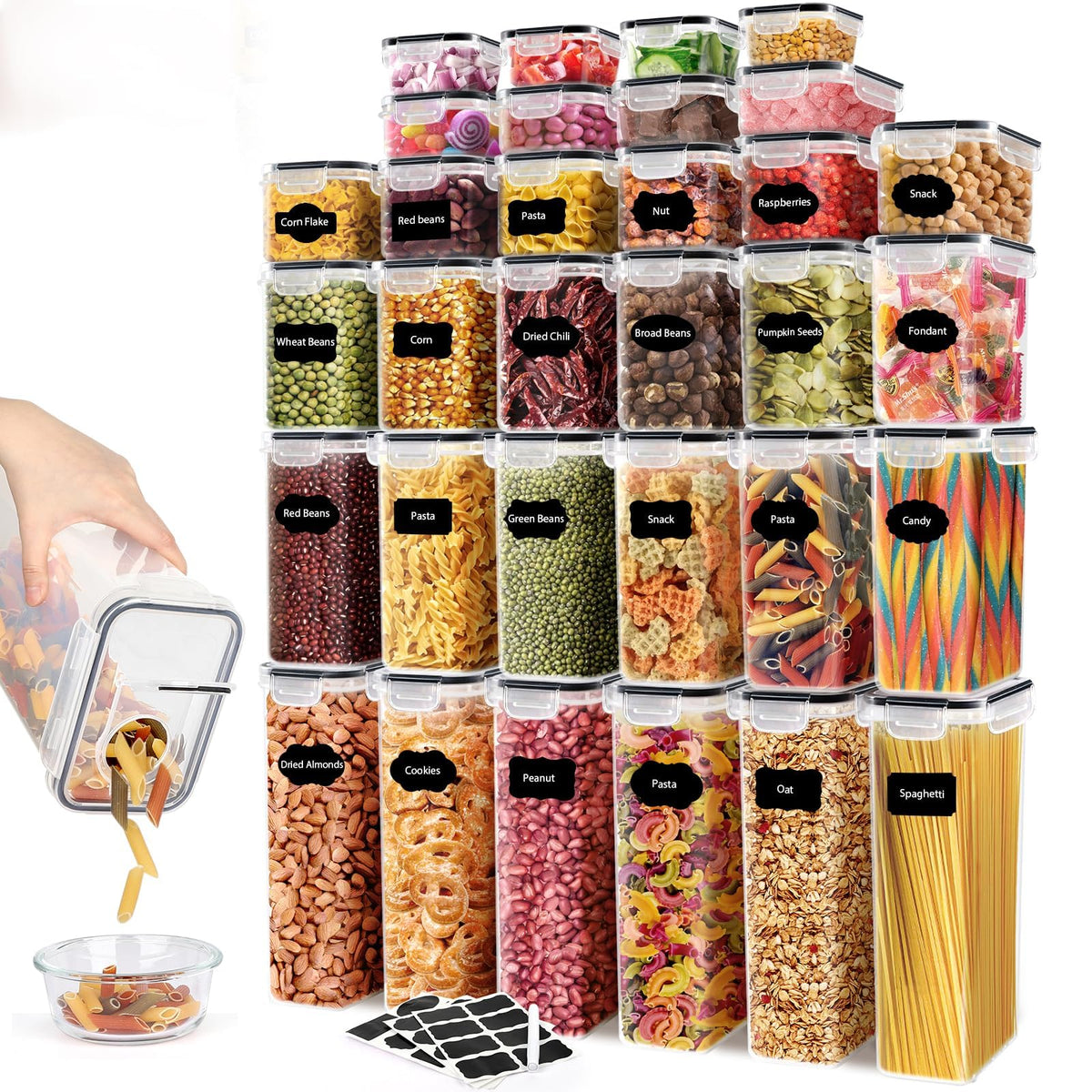 JUJOJB 64pc airtight containers with lids for pantry organization