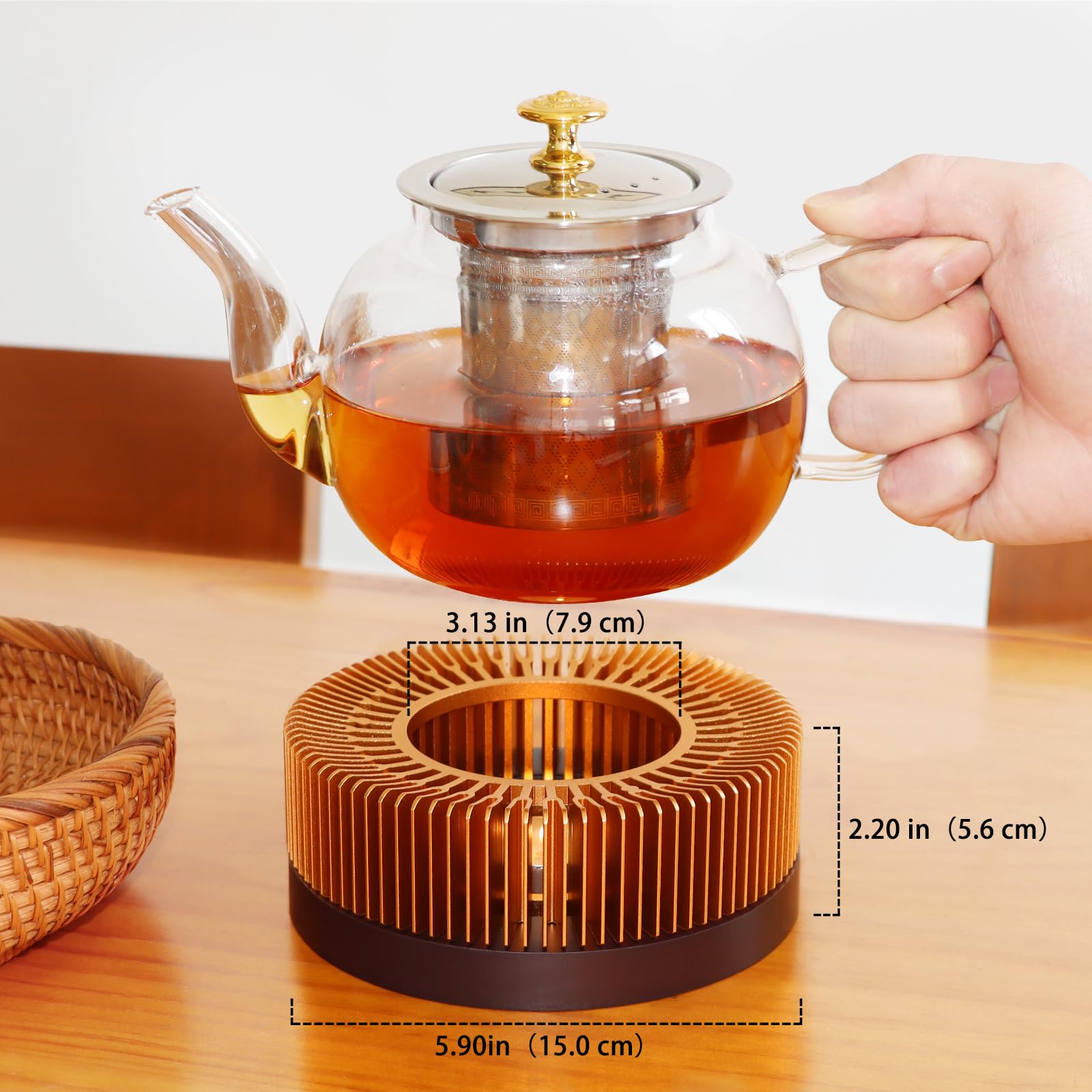 JUKFITA teapot warmer showing warm glow to enhance ambience during tea time