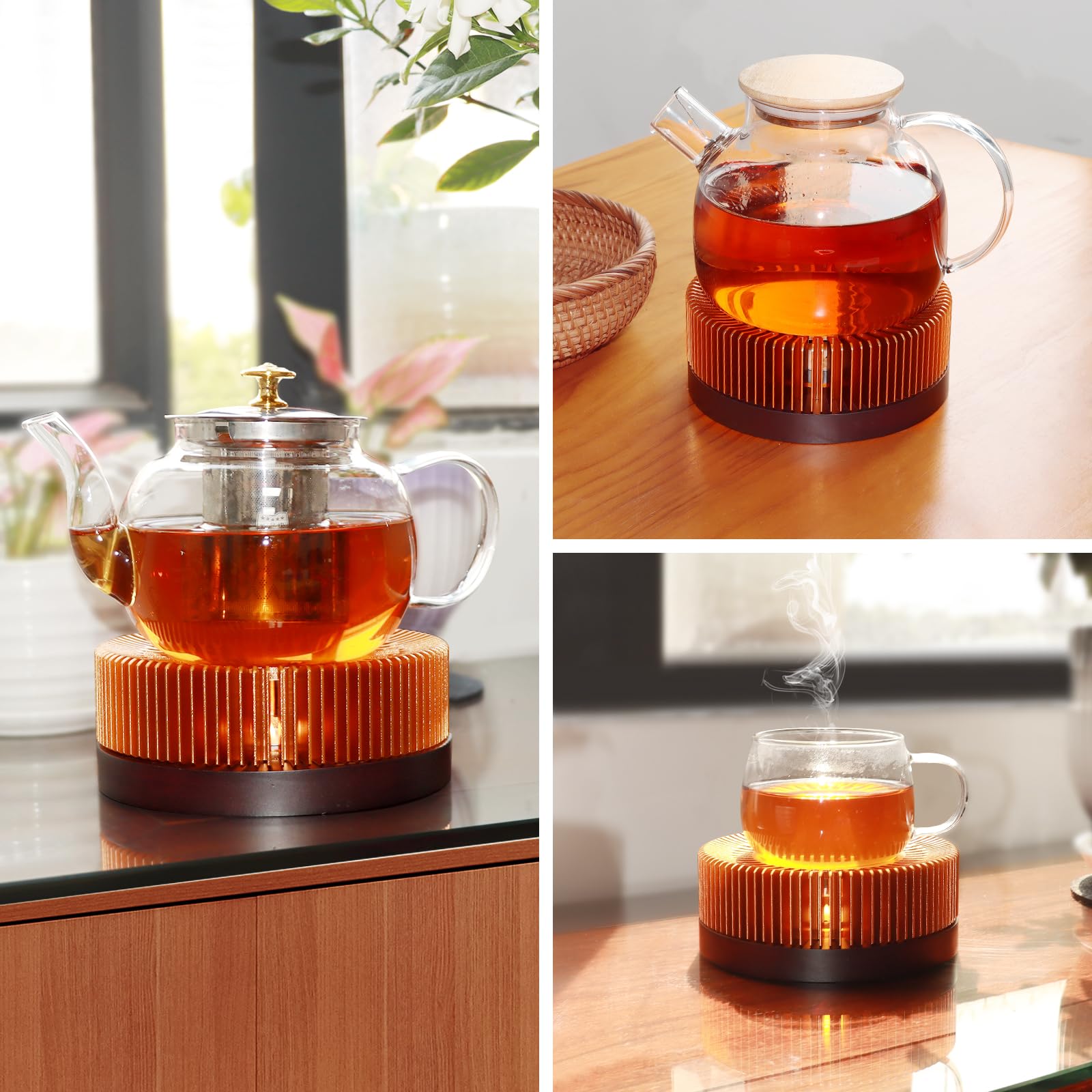 JUKFITA teapot warmer design emphasizing wide stability for many teapots