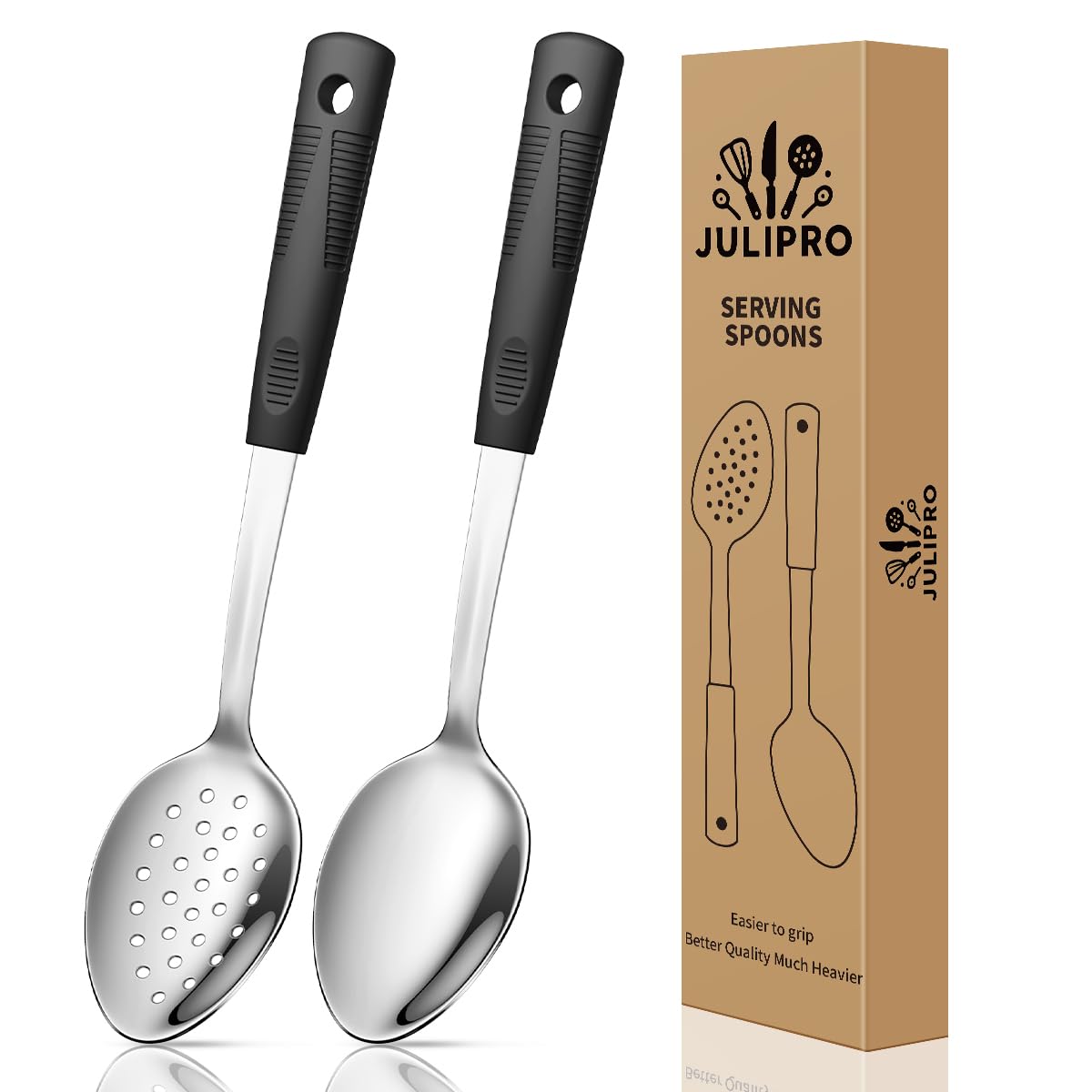 JULIPRO 2-piece spoons set with silicone handles for comfortable daily serving.