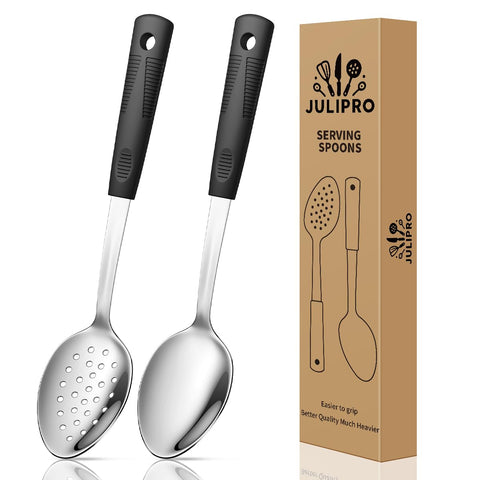 JULIPRO 2-piece spoons set with silicone handles for comfortable daily serving.