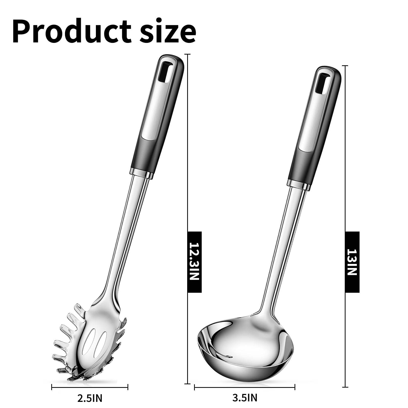 JULIPRO pasta server with deep prongs and center drain for portioning noodles.
