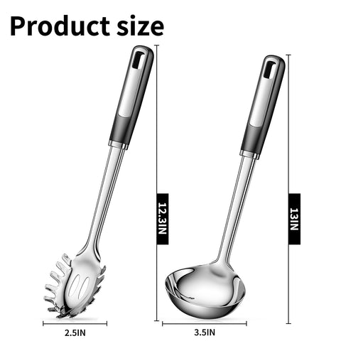 JULIPRO pasta server with deep prongs and center drain for portioning noodles.