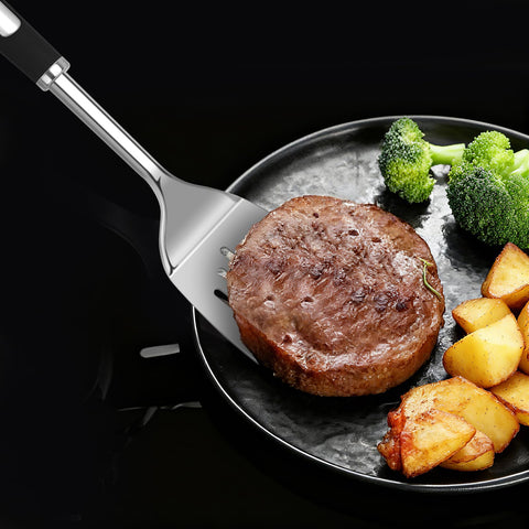 JULIPRO slotted-spatula drains excess fat for healthier frying.
