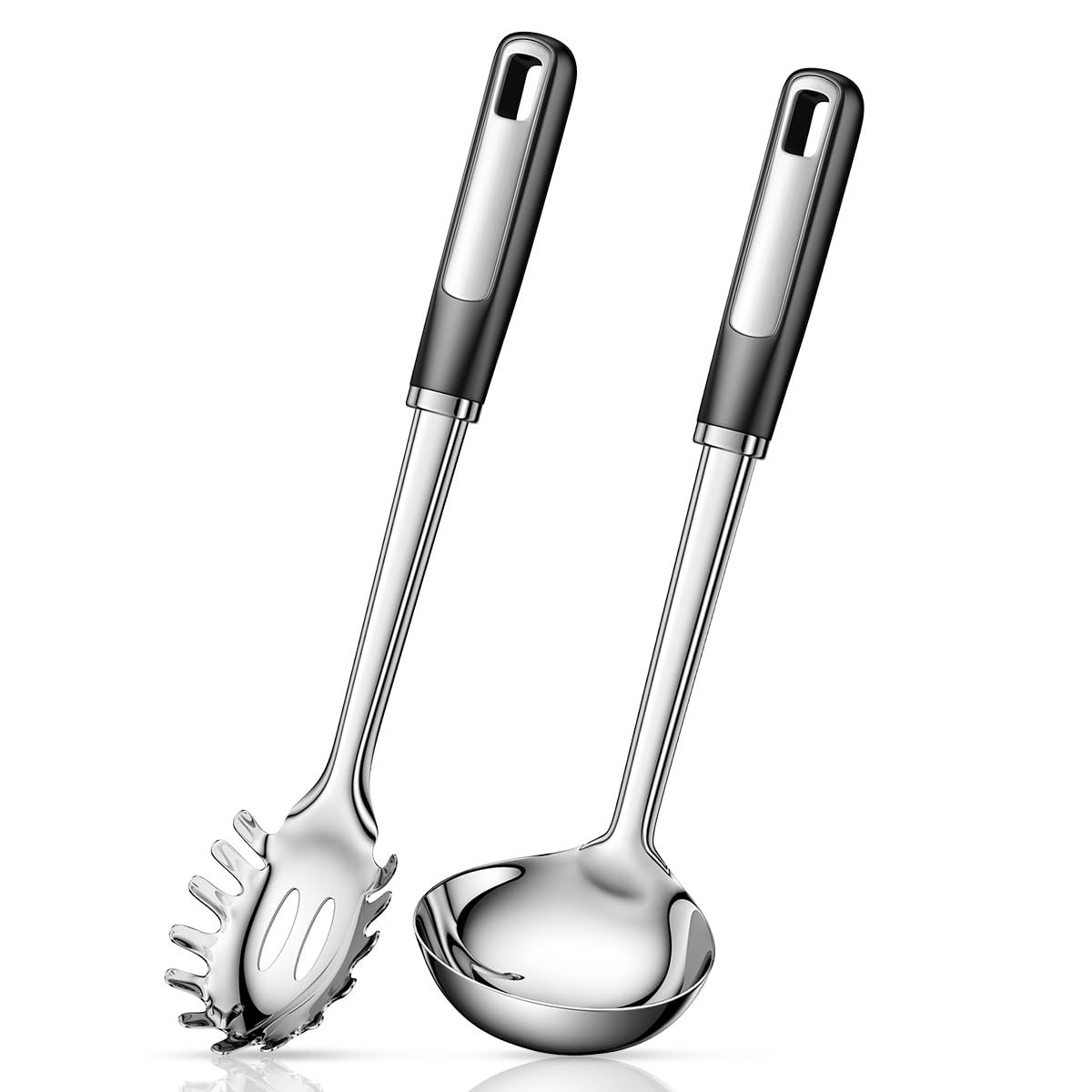 JULIPRO stainless steel ladle with a deep scoop for easy soup servings.