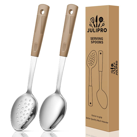 JULIPRO stainless steel serving spoon with brown finish for effortless serving and heat protection.