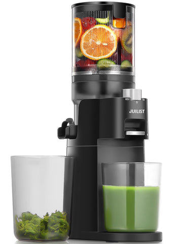Julist cold press juicer front view highlights compact, space-saving design.