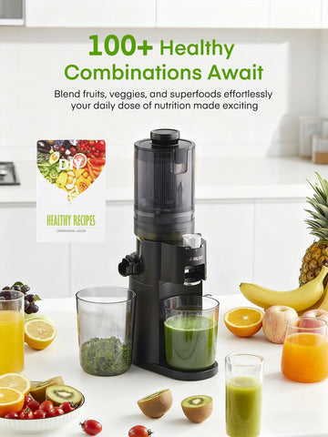 Julist juicer cleaning brush included for quick cleanup.