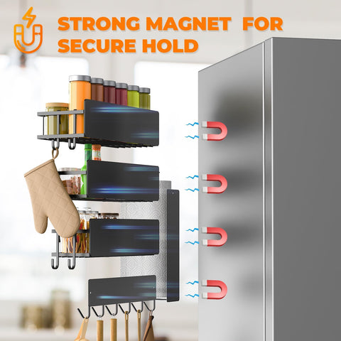 JulktLli magnetic shelves mounted on washer to organize detergents.