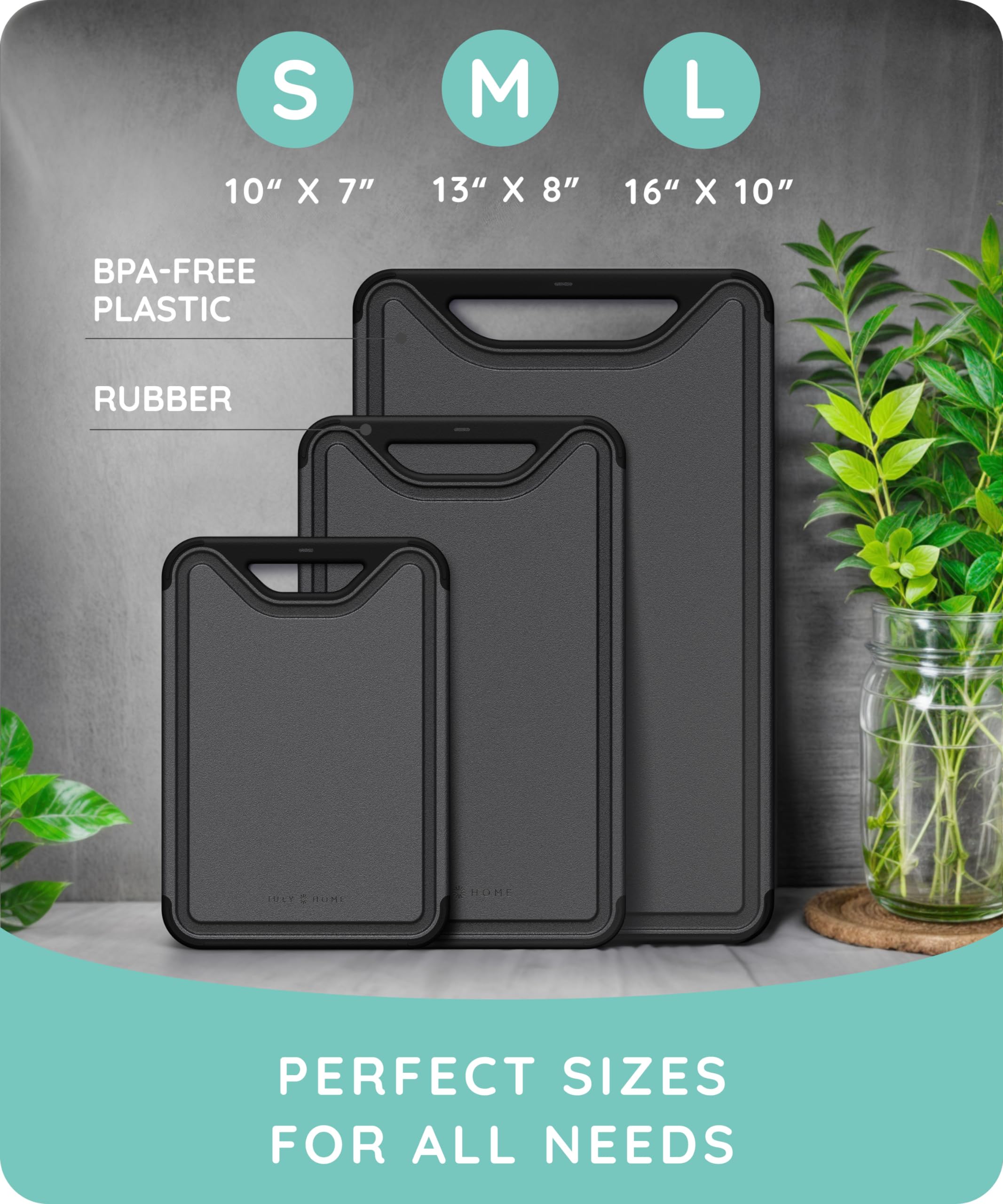 July Home cutting boards 10x7 with easy-grip handle for comfortable use.