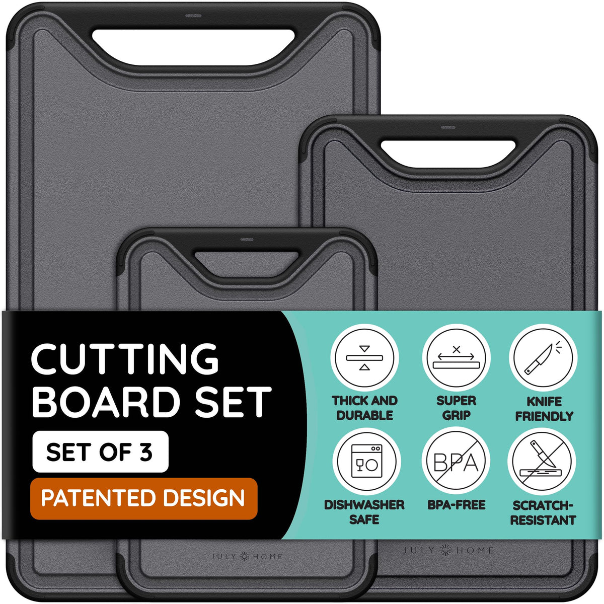July Home cutting boards 16x10 with dishwasher-safe surface for quick cleanup.
