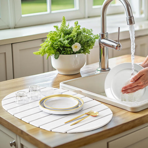 Julysky white counter mat complements modern kitchens