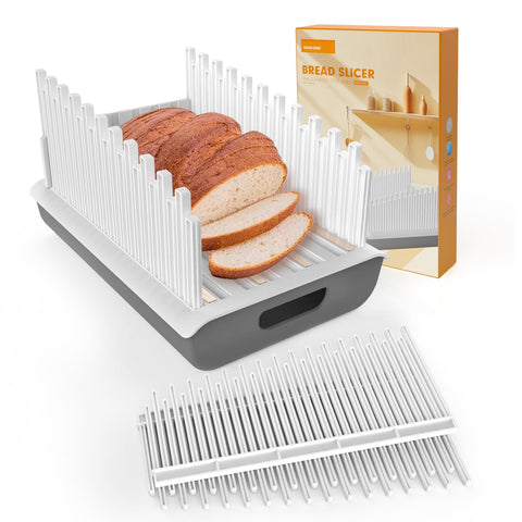 JUMEIHUI bread slicer shows four thickness settings for precise homemade slices.