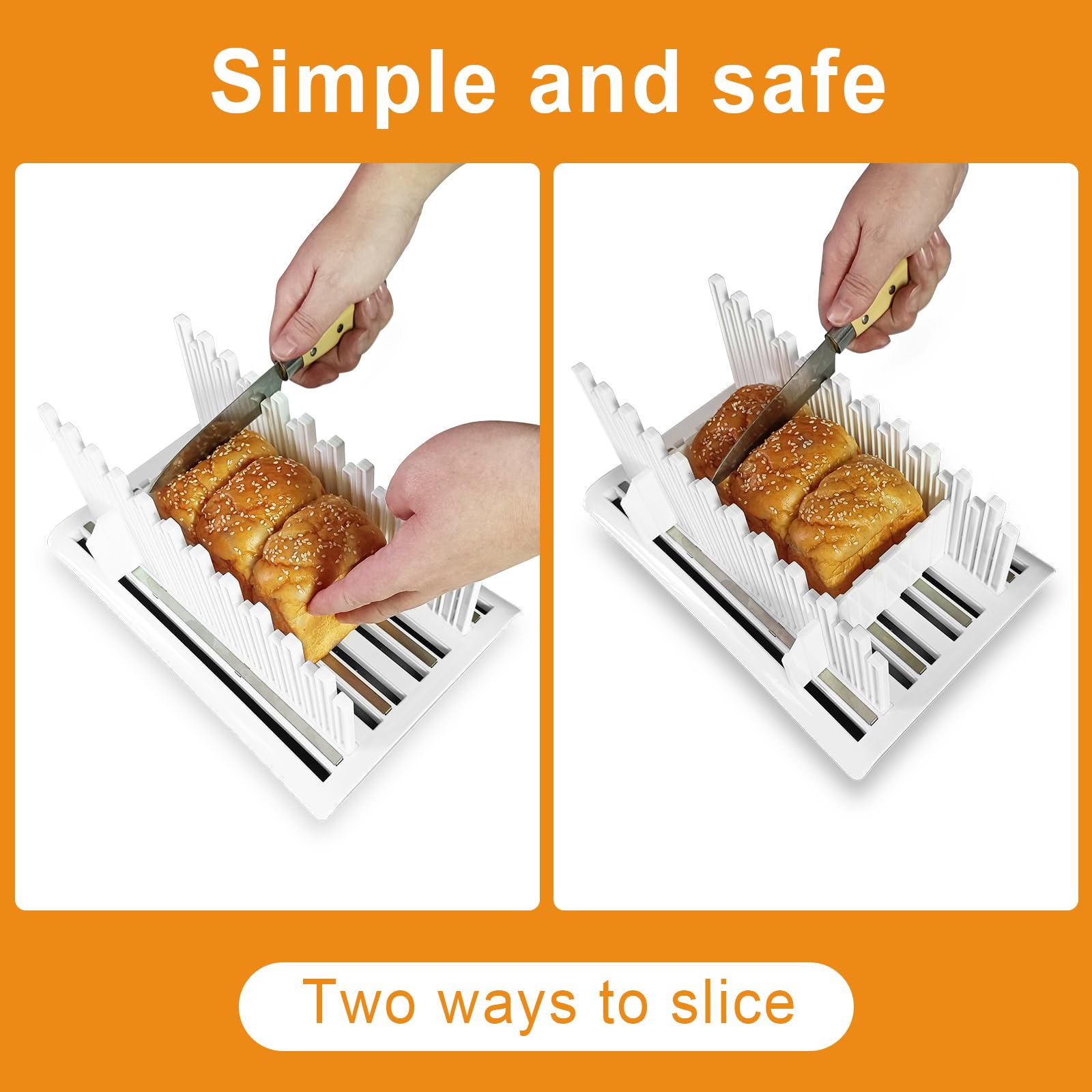 JUMEIHUI bread slicer with width adjustment accommodates various loaf sizes.