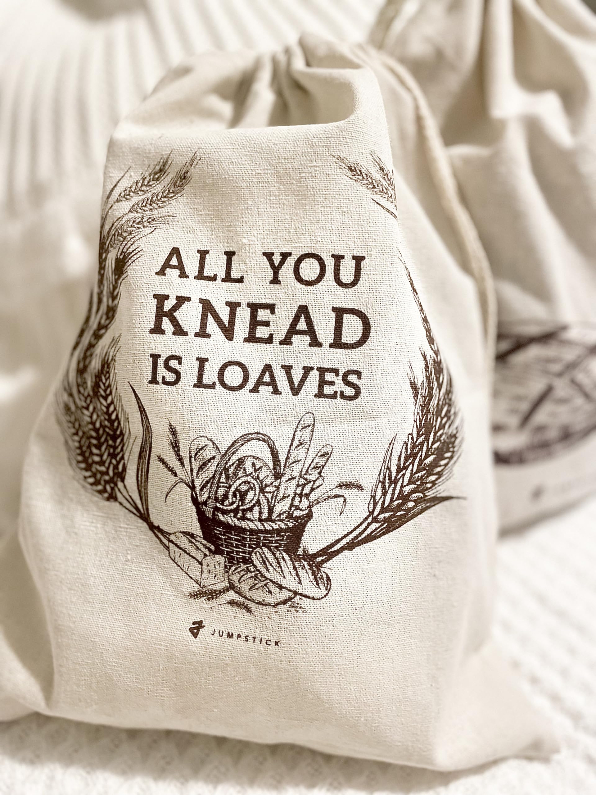 Jumpstick two-pack linen bread bags front view keeps loaves fresher longer