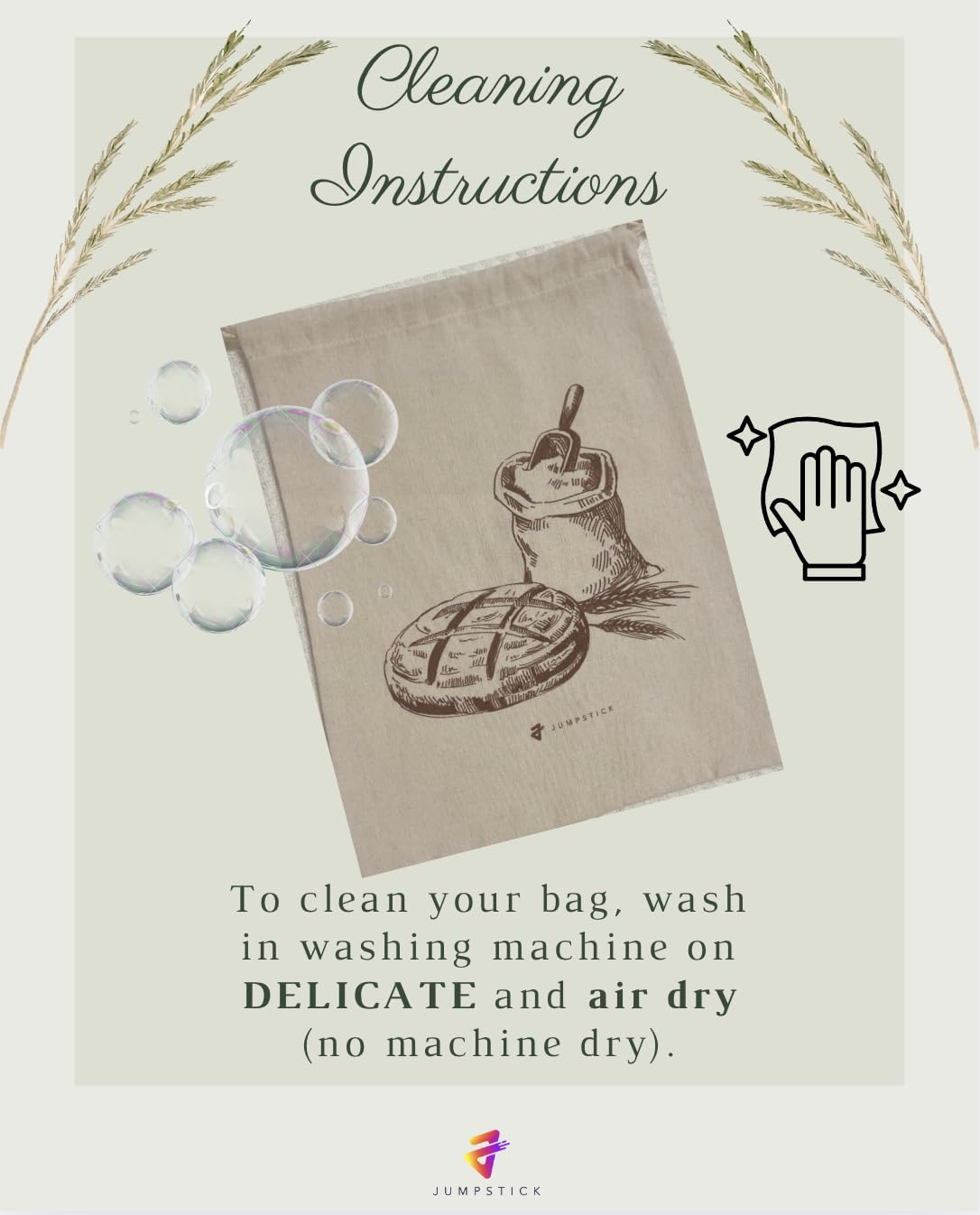Jumpstick natural linen bag for storing bread without plastic