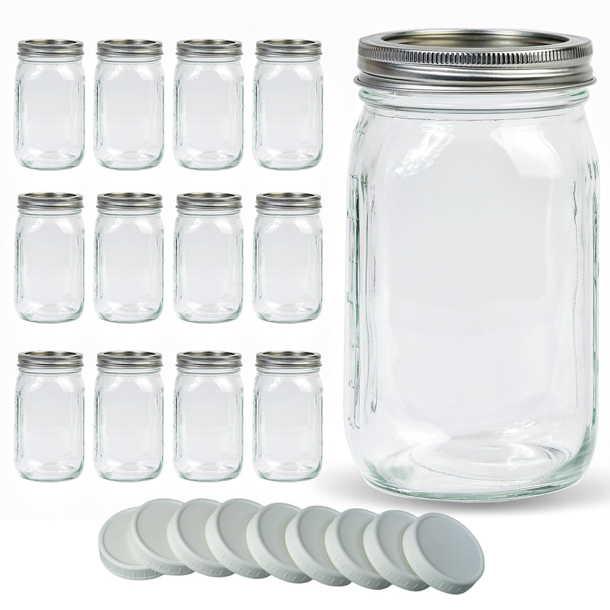 Jumterlee 32oz wide-mouth mason jar, clear glass for easy viewing and filling.