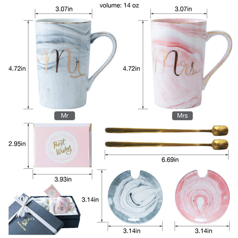 Jumway Mrs coffee mug in pink marble design, 14 oz for tea or latte.