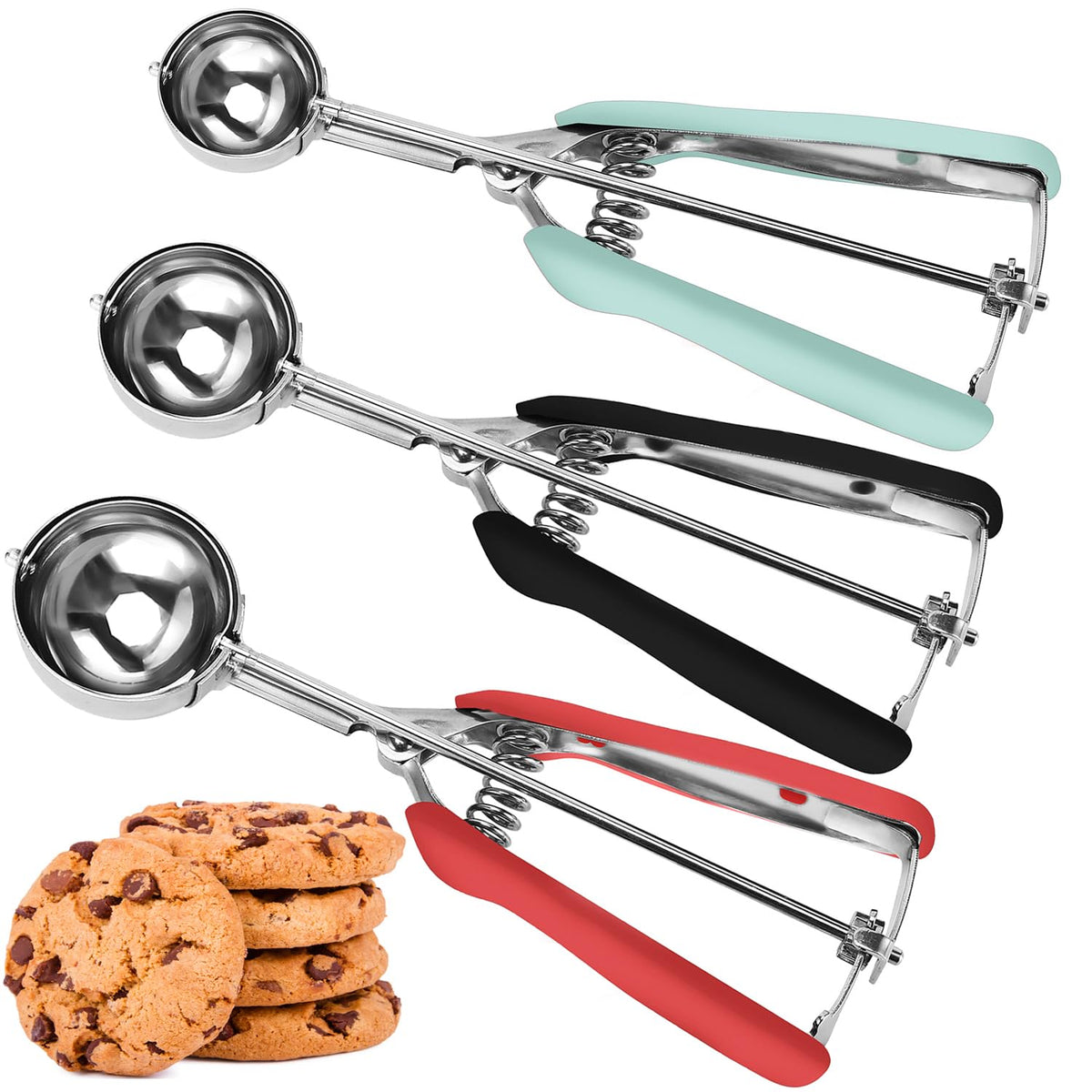 JUNADAEL J cookie scoop set in three sizes for precise portions and even baking.