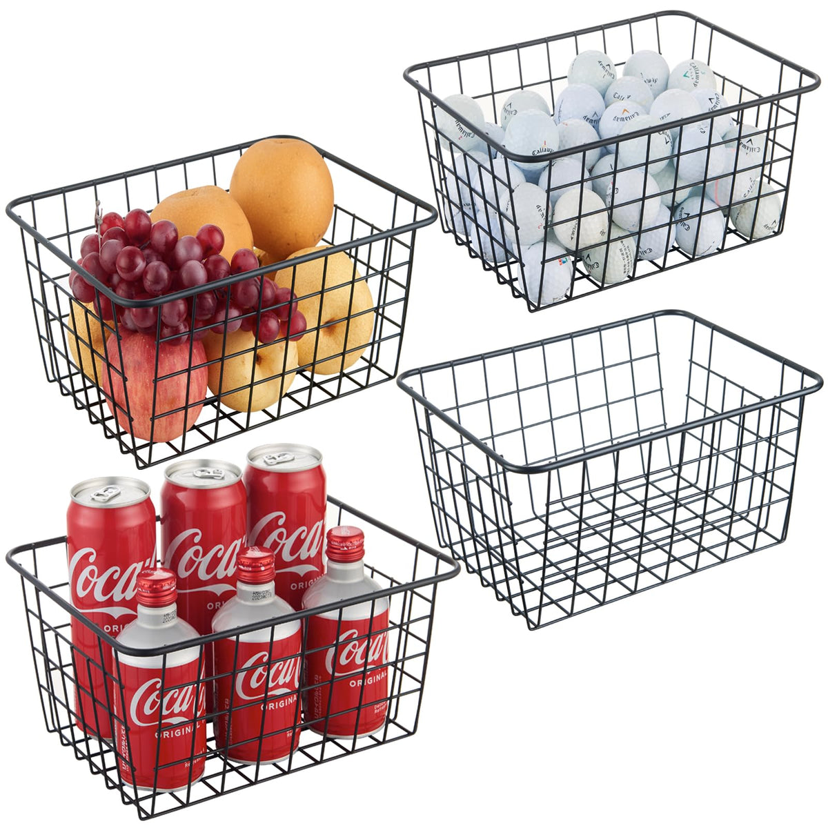 JUNCHU CHERRY wire storage basket stackable for compact pantry organization.