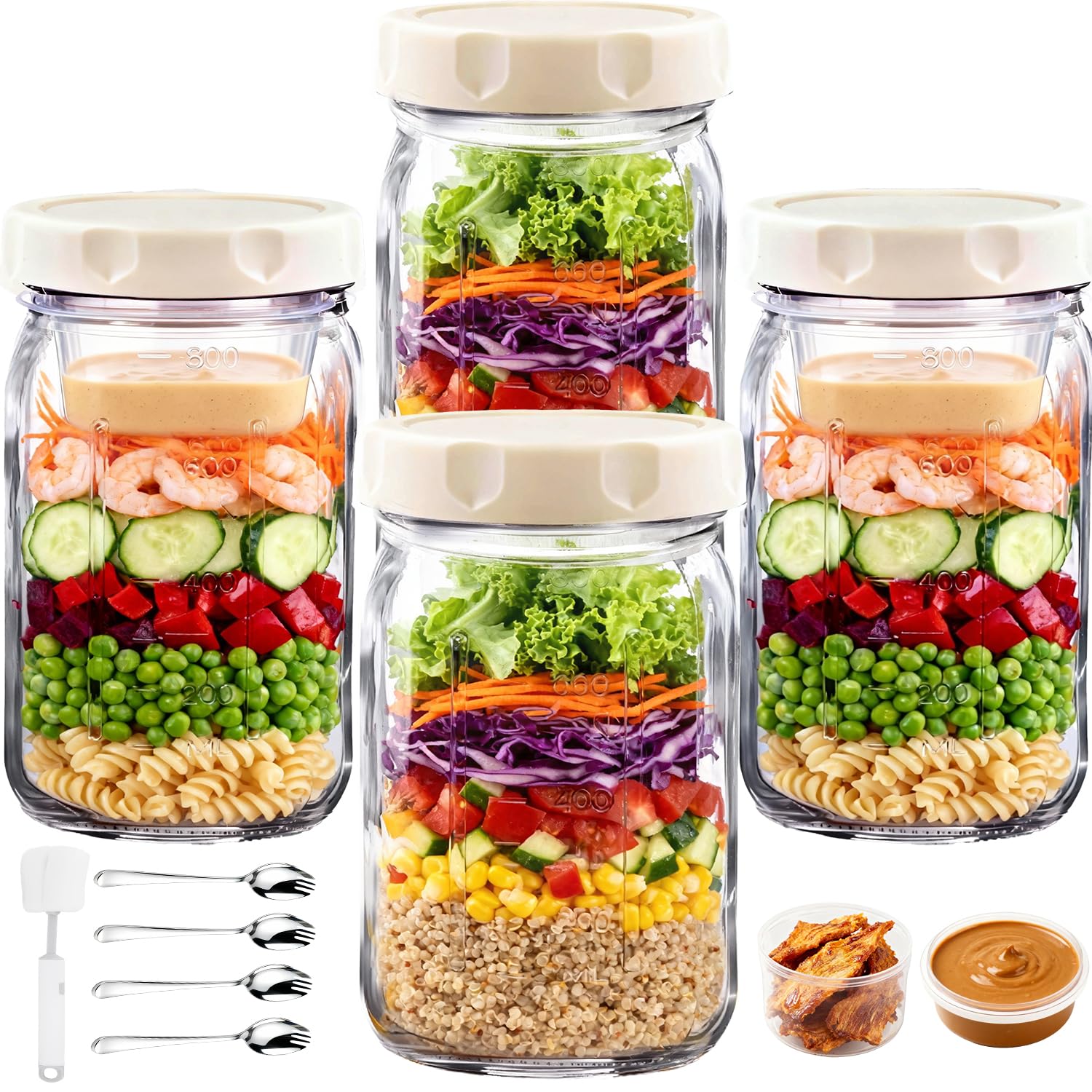 Junlin 4-pack glass salad jars with 32oz capacity for meal prep.
