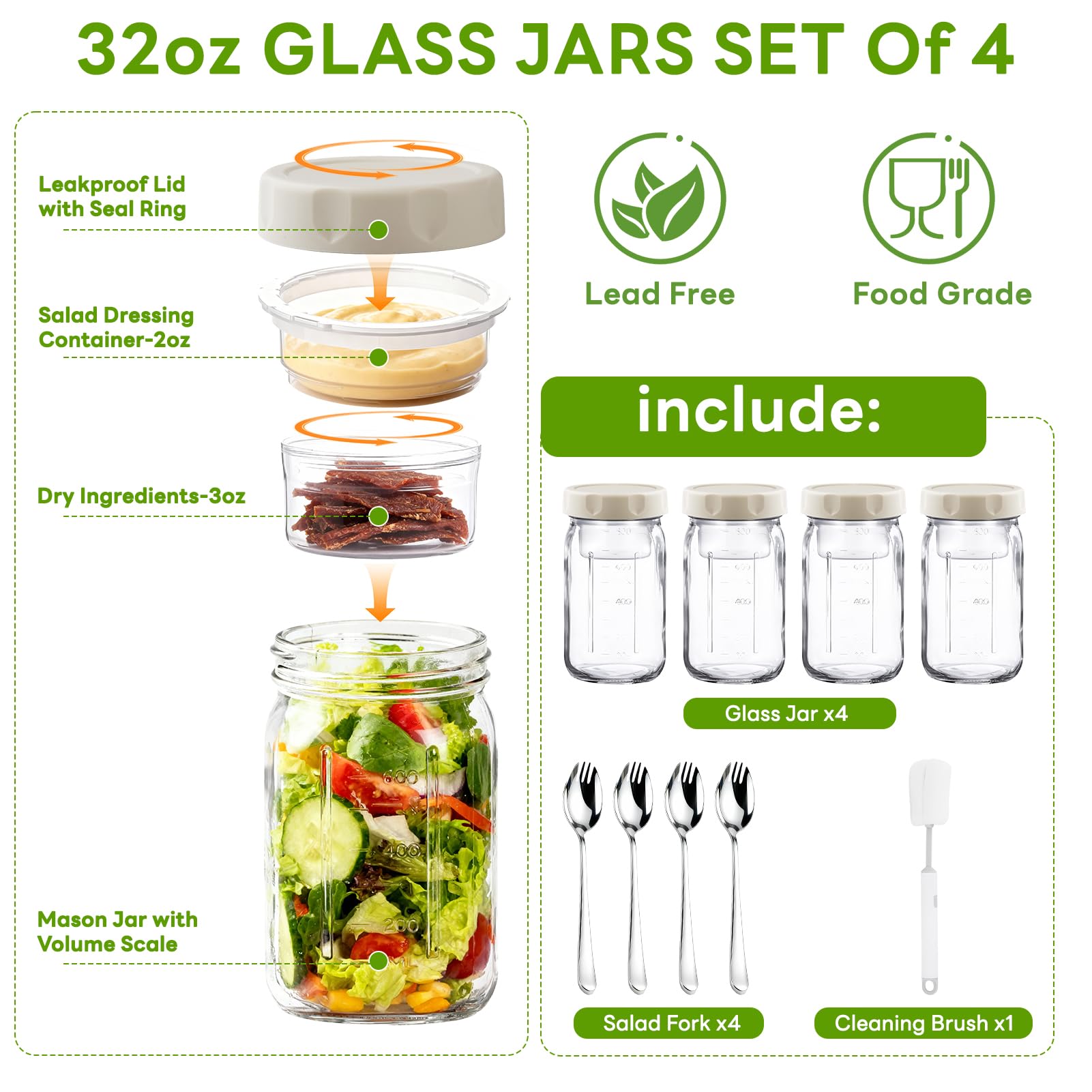 Junlin salad jar shows separate dressing compartment to keep greens fresh.