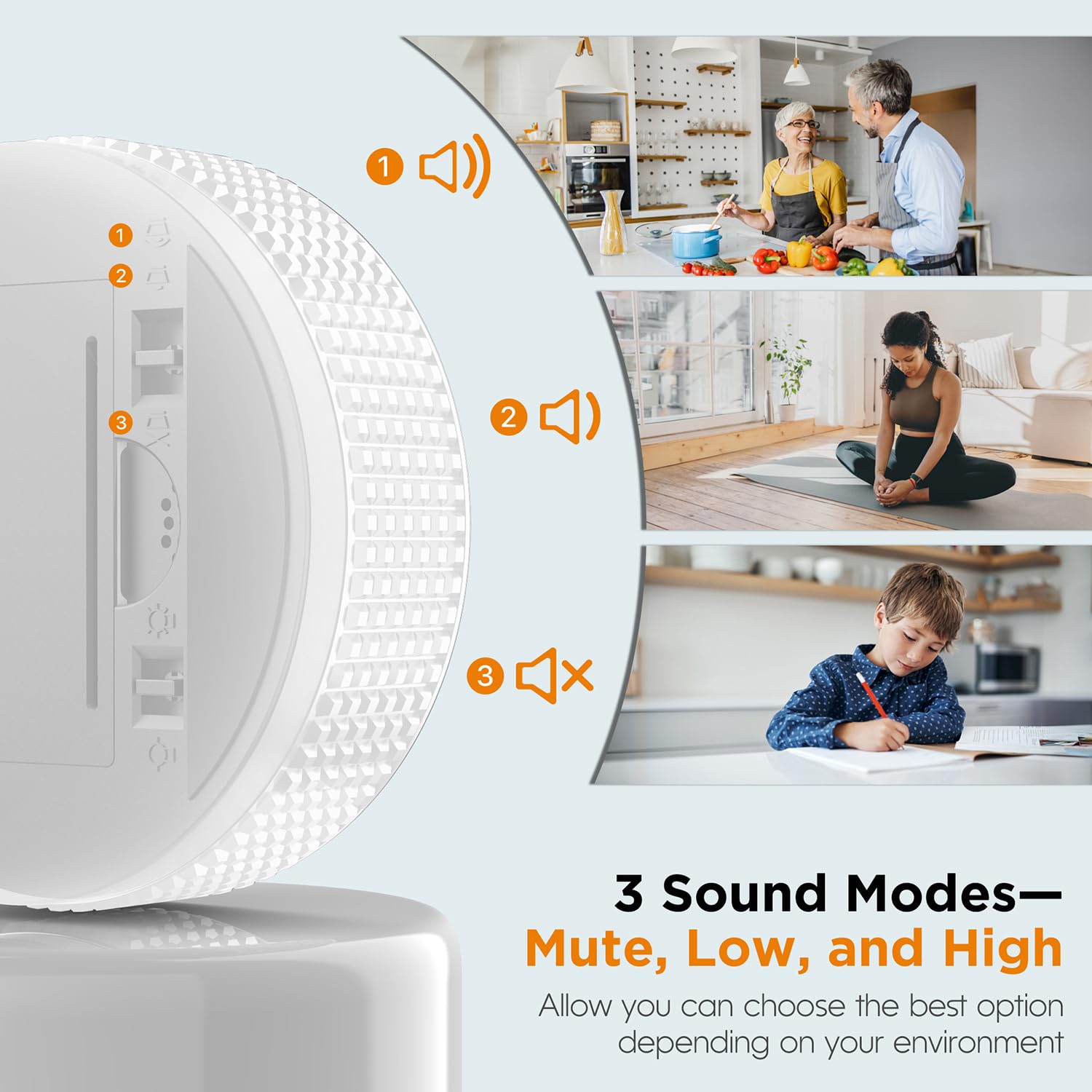 Three alarm volumes ensure clear alerts in busy spaces.