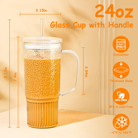 JunVpic 24oz glass tumbler handle for a comfortable grip.