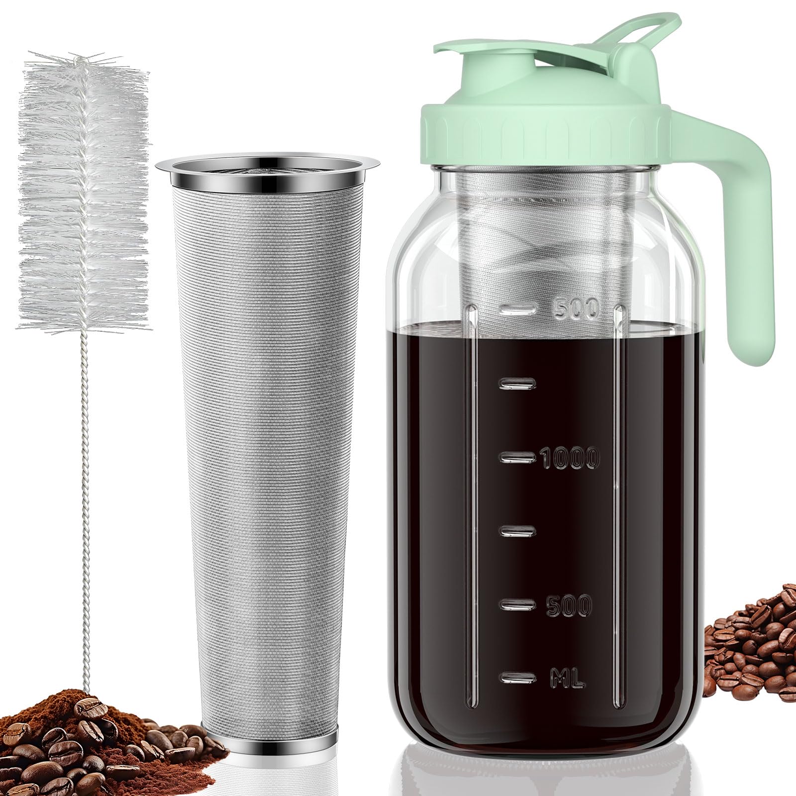 JunVpic 64oz cold brew jar with thick glass and ergonomic handle for easy pouring.
