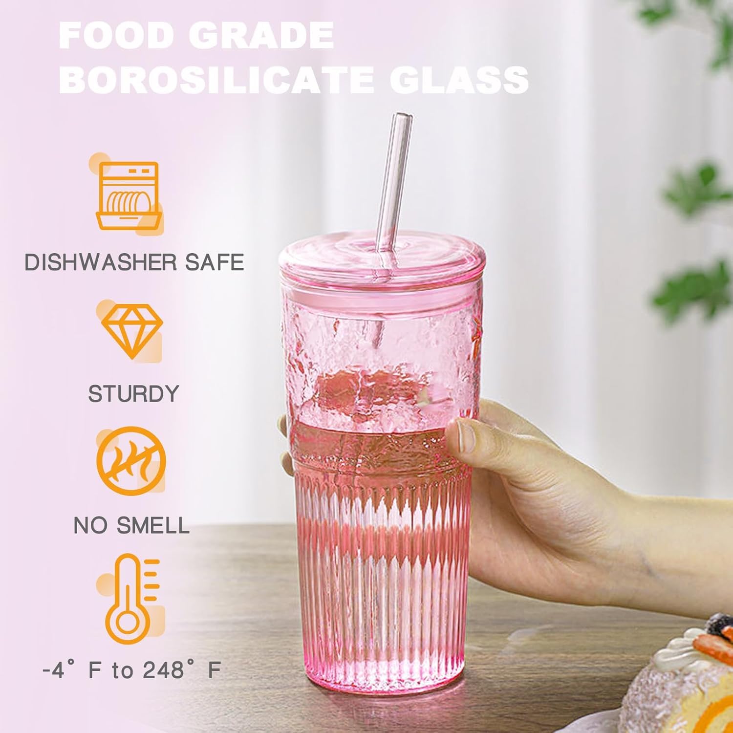 JunVpic borosilicate glass tumbler with sealable lid for hot or cold beverages.