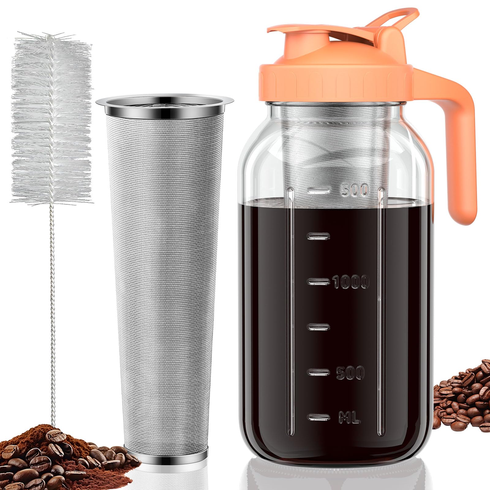 JunVpic 64oz glass cold brew pitcher with sturdy handle and spout