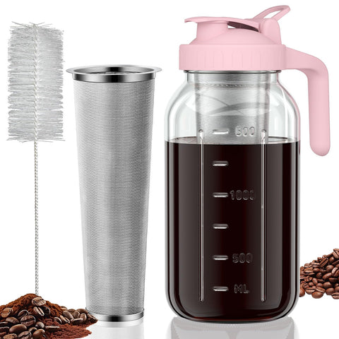 JunVpic cold brew pitcher full-jar view shows 64-ounce capacity for family-sized beverages.