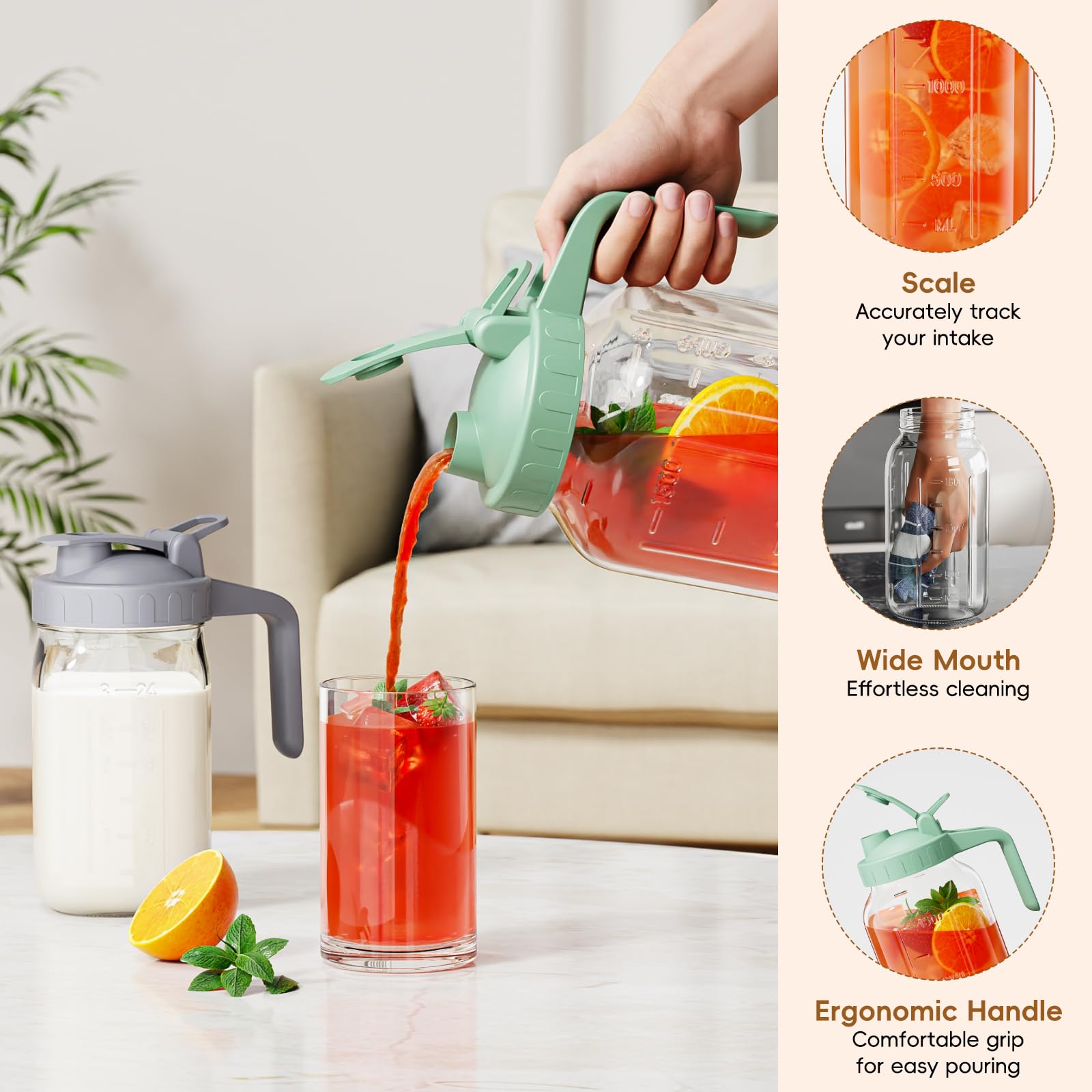 JunVpic ergonomic handle supports full jar weight for smooth pouring.