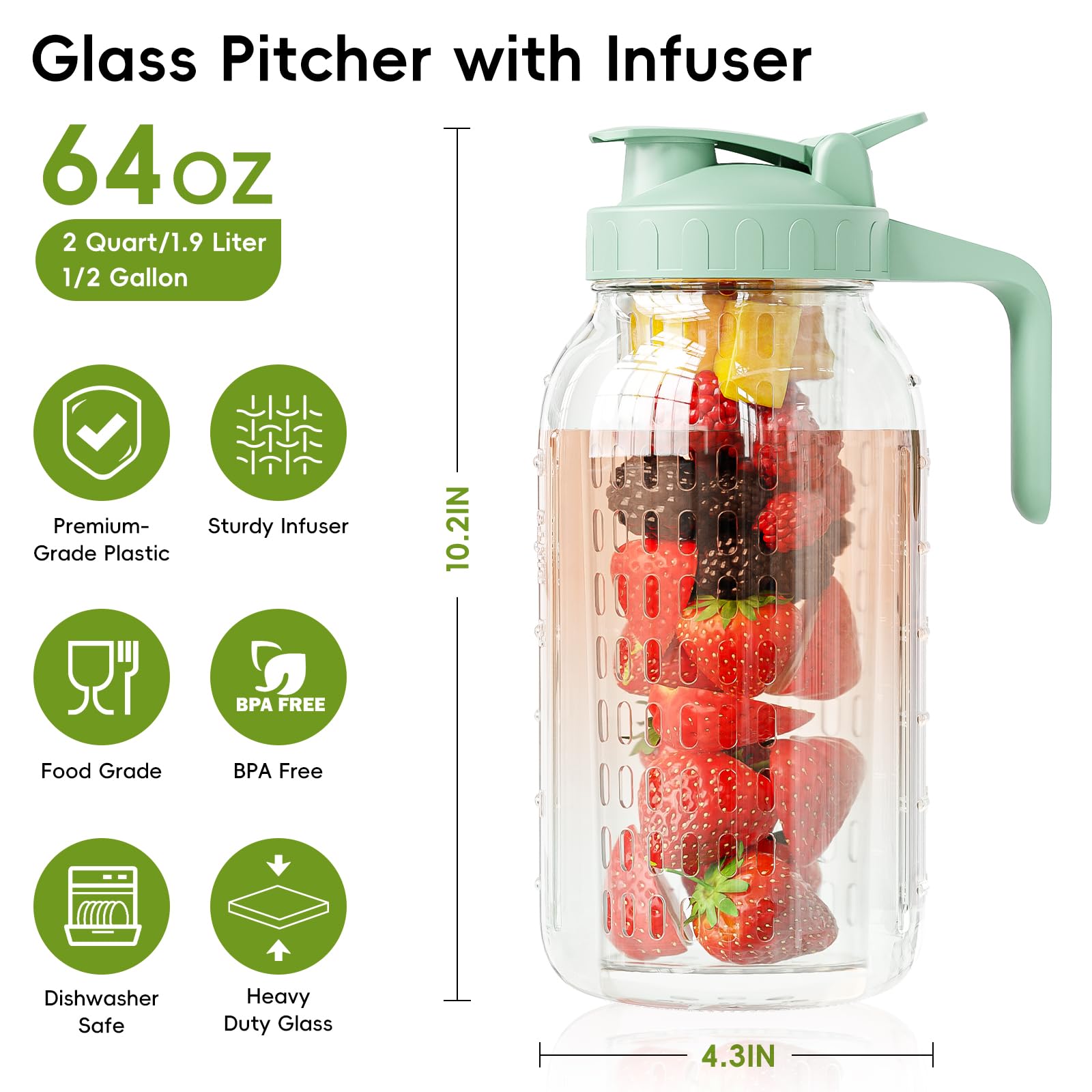 JunVpic glass mason jar pitcher wide-mouth for easy filling.