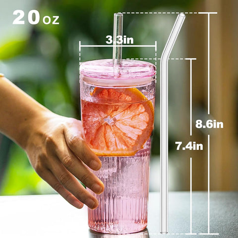 JunVpic 20oz glass tumbler with straw brushes for easy cleaning after use.