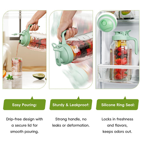 JunVpic pour spout handle lid pitcher for spill-free serving.