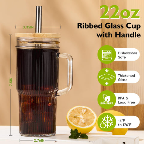 JunVpic glass tumbler with lids offers two cap options for on-the-go refreshment.