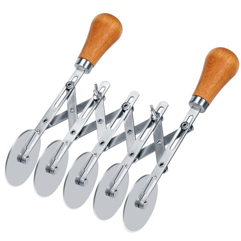Juome 5 wheel pastry cutter with wooden handle for precise, even strips.