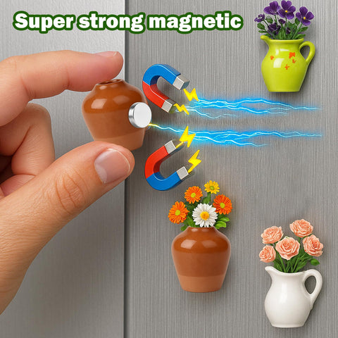 Juome 3D hollow design vase magnet displaying tiny flowers