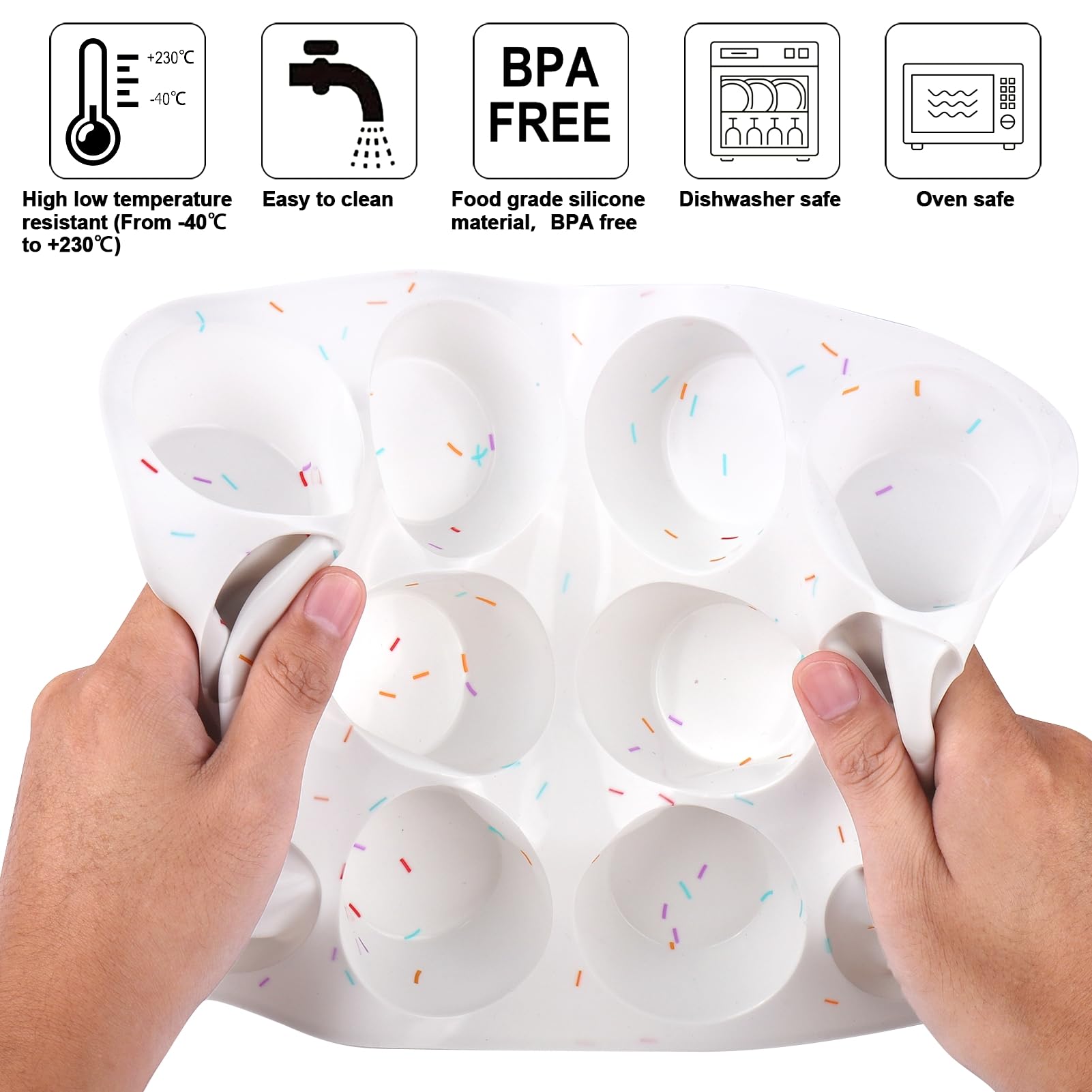 Juome silicone mold shown as oven-safe and freezer-safe