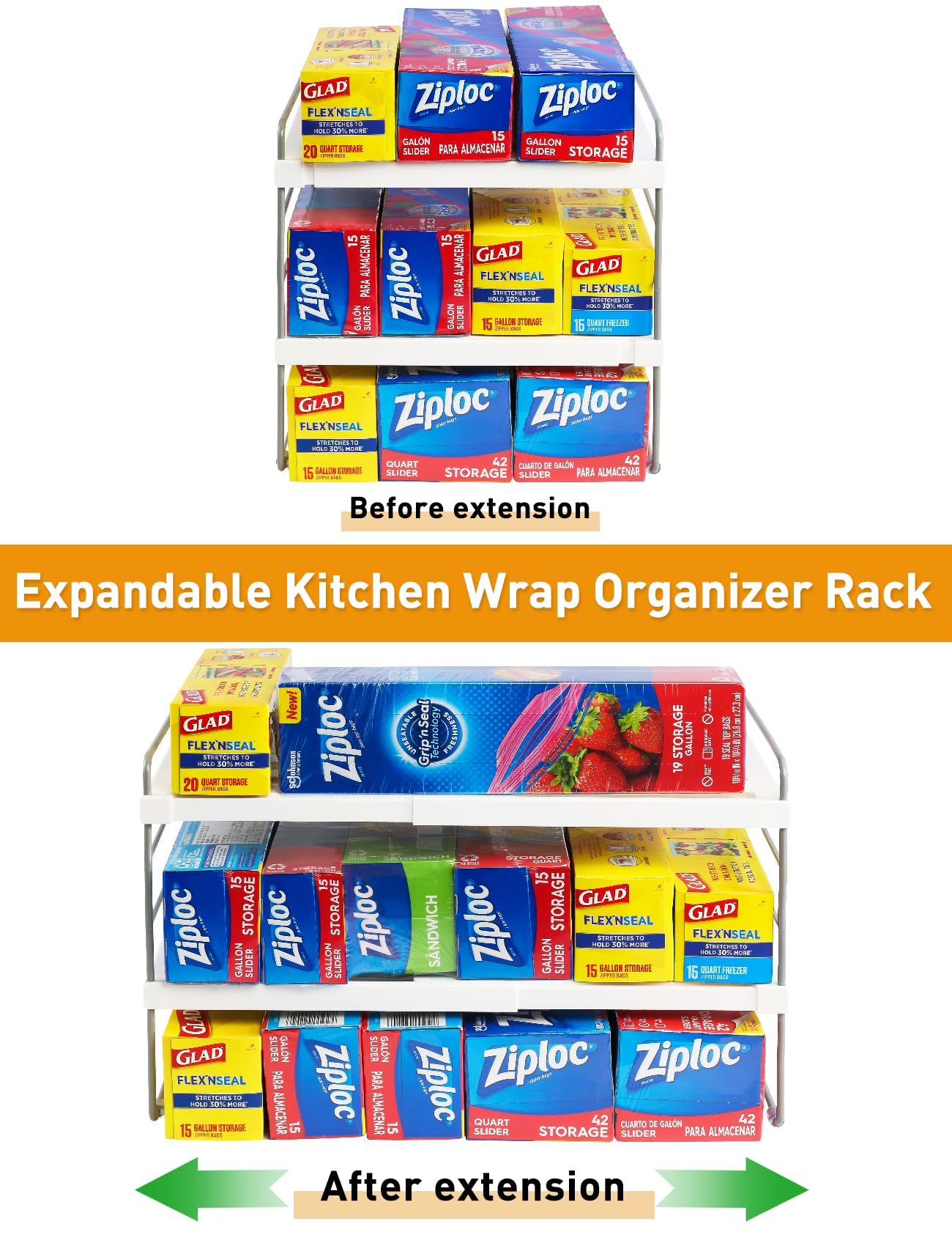 JUPELI easy-assembly wrap organizer in use in cabinet