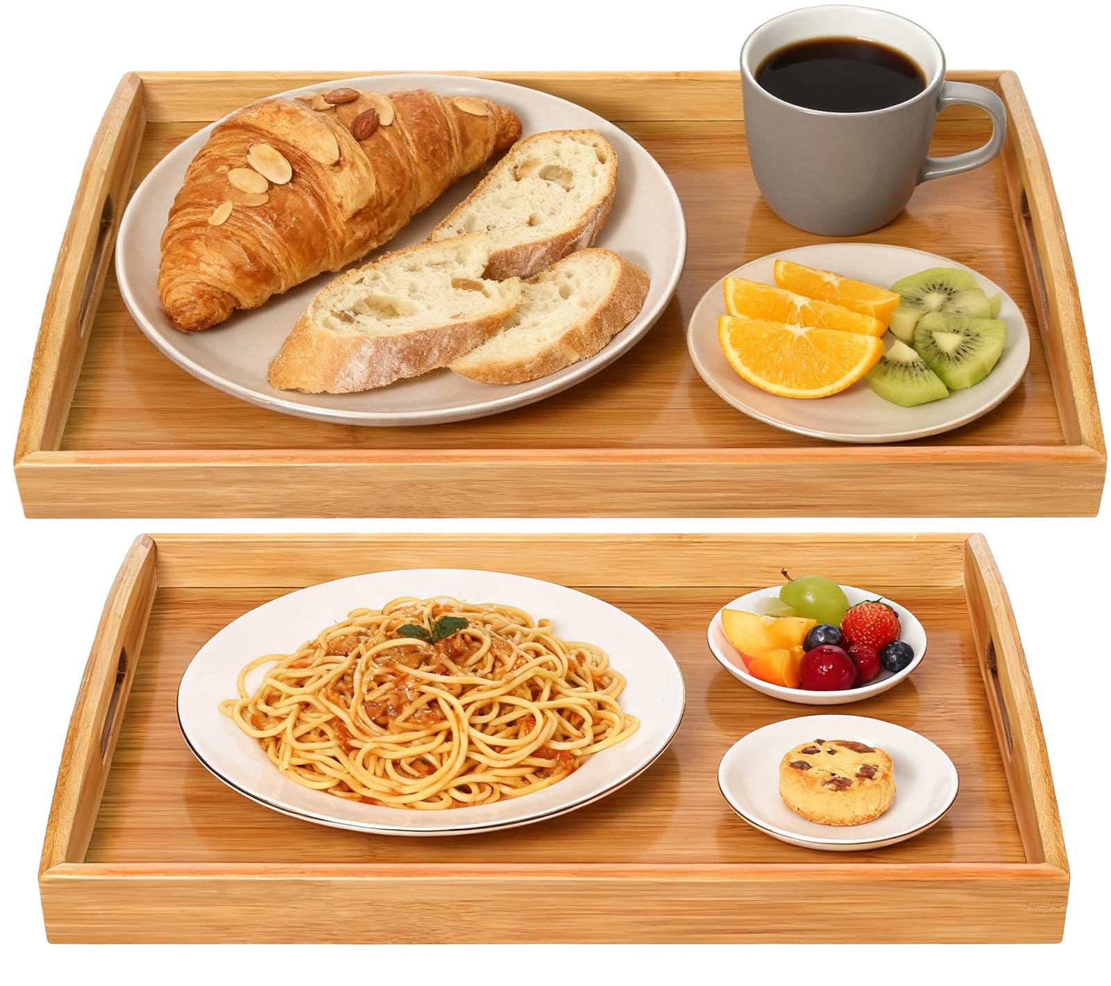 JUPELI bamboo serving tray large with handles for easy breakfast in bed.