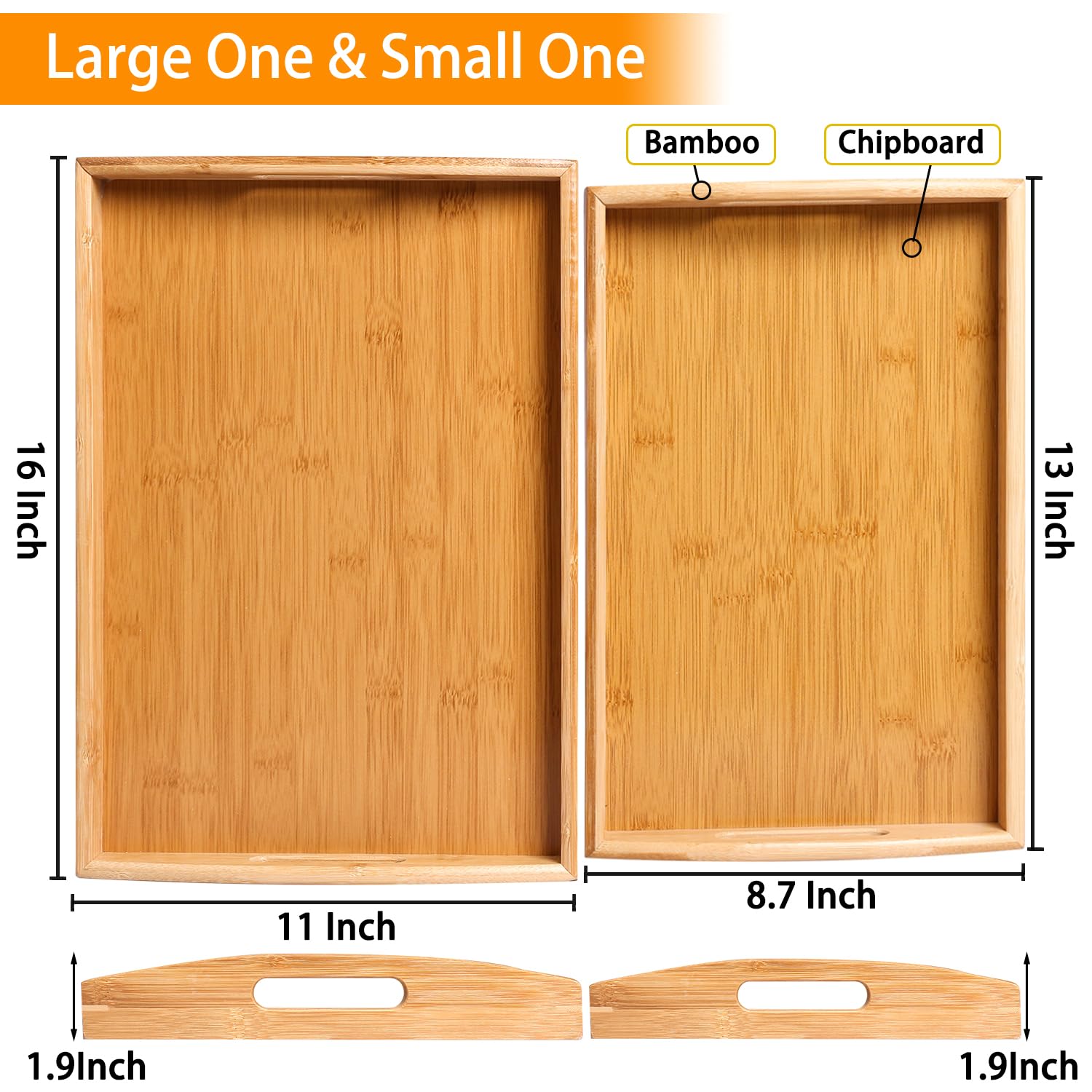 JUPELI bamboo serving tray small with handles for compact serving.