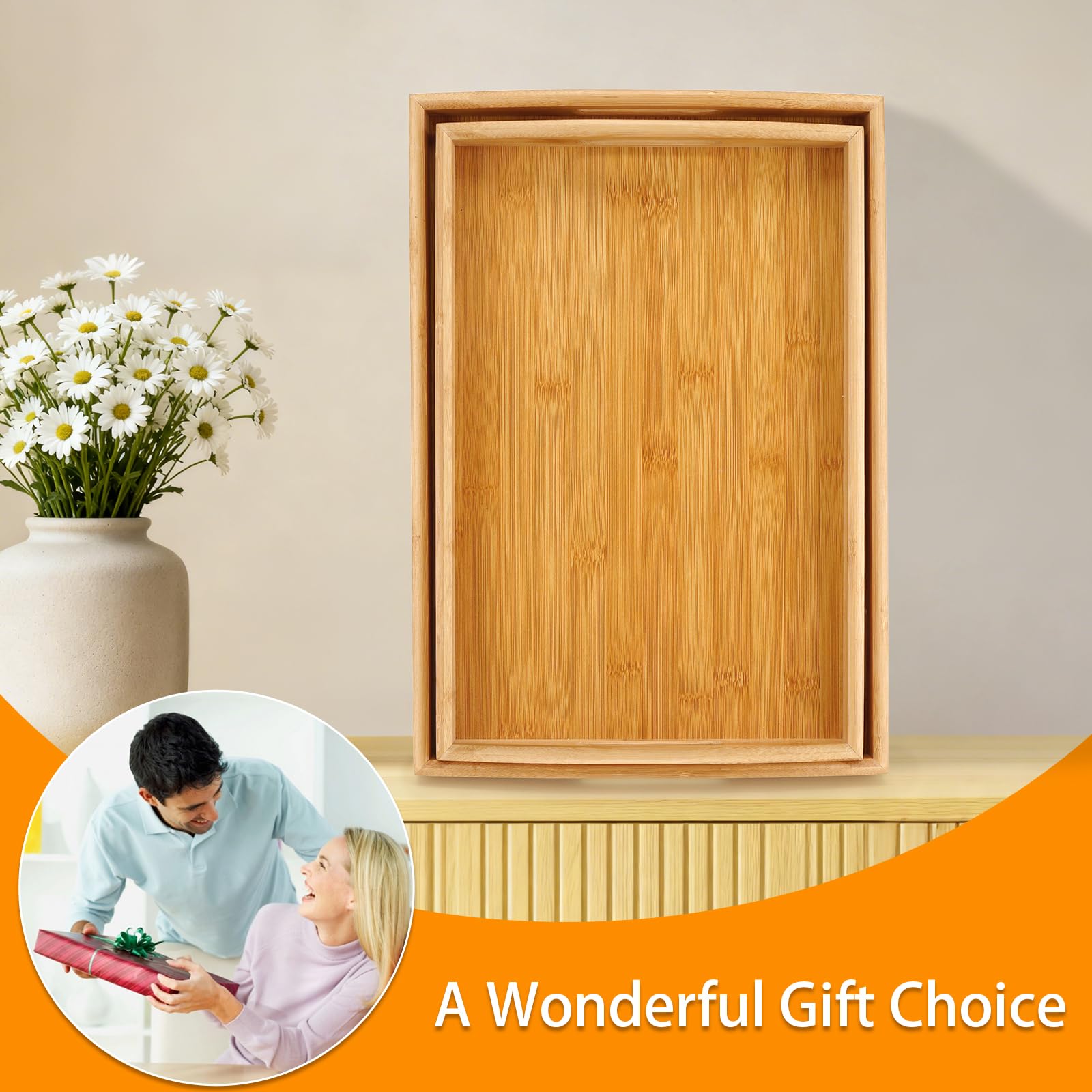 JUPELI bamboo tray with ergonomic handles for safe transport.