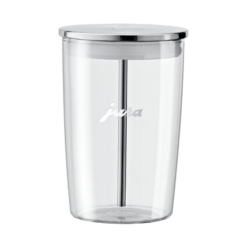 Jura 72570 glass milk container connected to machine for easy frothing